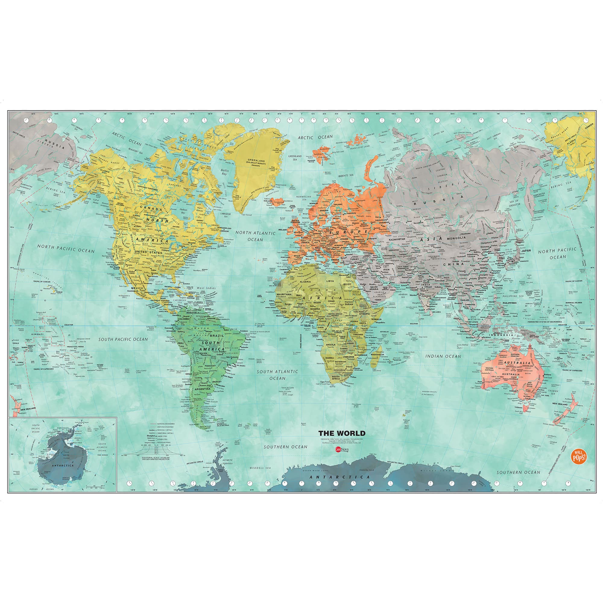 WallPops Aquarelle Dry Erase World Map